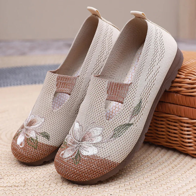 Women's Summer 2025 Breathable Soft-Soled Non-Slip Leisure Mesh Embroidered Flats