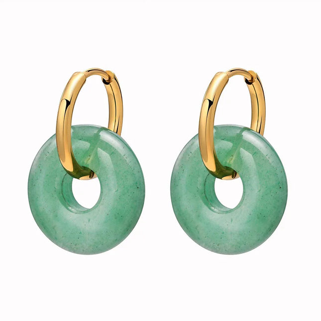 Crystal Earring Natural Rose Quartz Amethyst Crystal Green Aventurine Round Hollow Women Stone Stud Earrings Jewelry Gifts