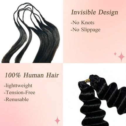 Deep Wave Feather Crochet Human Hair Pre-Separated Knotless Crochet Human Hair Extensions For Braiding Natural Color 50 Strands