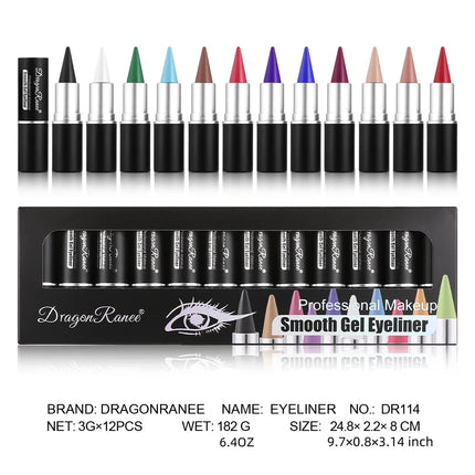 12-Piece Set of Colored Eyeliner Pens, Long-Lasting, Fade-Resistant, Waterproof, Automatic Rotating Eyeliner Pens Available in a Set