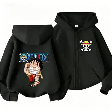 Boys Clothes Girls One Piece Cartoon Zipper Hoodie Kids Luffy Printed Casual Anime Hooded Sweatshirt Spring Outerwear