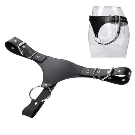 Leather Butt Plug Harness with Cock  Male Chastity Belt Device for Anal Plug Adult Sex Toys Open Crotch Panties Lingerie