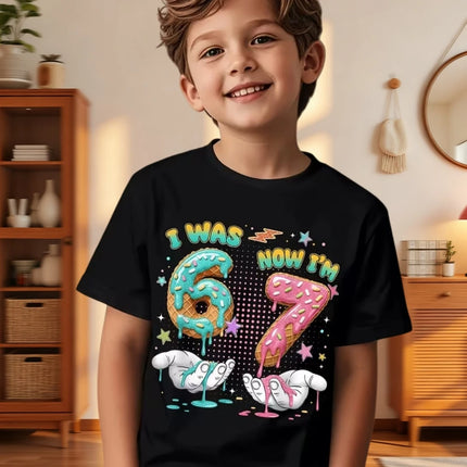 67 Meme T-Shirt for Kids 6-7 Years Old Birthday Party Gifts Summer Short Sleeve Tees Crew Neck Graphic Y2k Children's Clothing