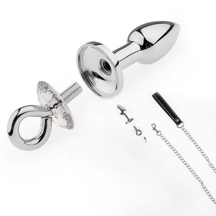 Metal Butt Plug with Jewelry Crystal Fox Tail Detachable Anal Plug Traction Pull Chain Sex Toys SM Game Adults Masturbator Sex