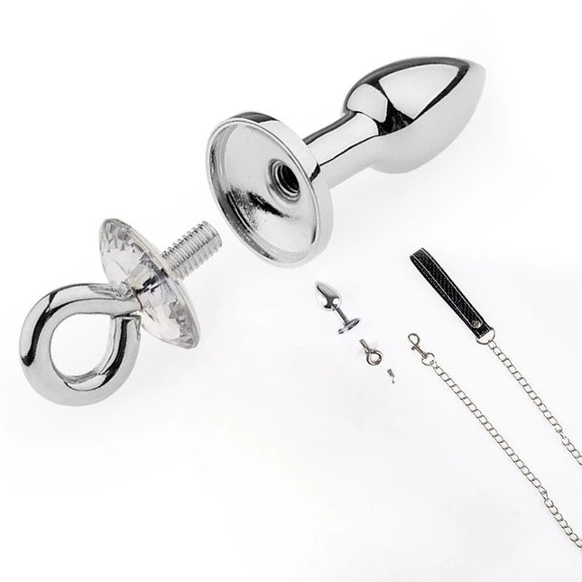 Metal Butt Plug with Jewelry Crystal Fox Tail Detachable Anal Plug Traction Pull Chain Sex Toys SM Game Adults Masturbator Sex