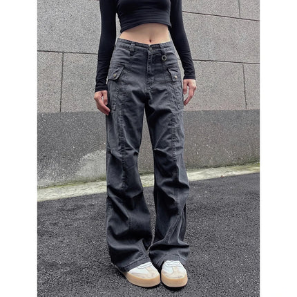 Retro American High Street Workwear Pants Soldier Vibe Straight Leg Faded Denim Casual Trousers Men Women Summer Trendy