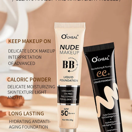 Ocheal 30g BB/CC sunscreen Cream SPF 50/PA+++ Facial Liquid Foundation Cream Anti-Aging Long Lasting Full Coverage Cream Powder