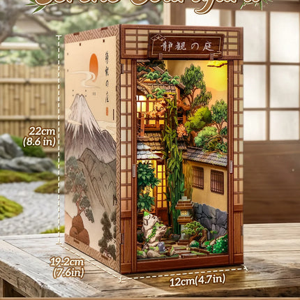 CUTEBEE Bookstore Model Miniature House DIY 3D Wooden Puzzle Bookshelf Insert Serene Courtyard with Dust Cover for Room Decor