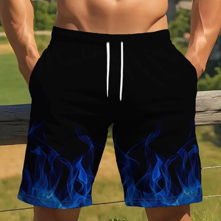 Basic Shorts Men's Casual Shorts Fitness Sports Flame Pattern 3D Print Gothic Style Summer Men Gym Shorts Football Man Clothes