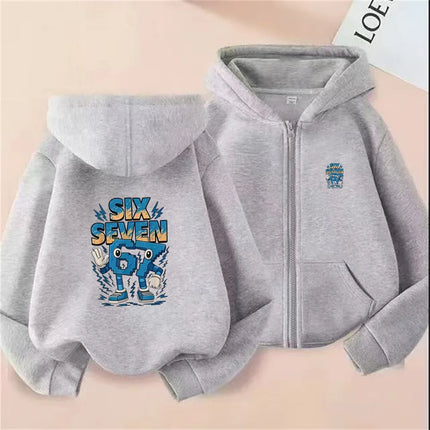 Zipper 67 Six Seven Funny Cartoon Children's Hoodie Boys Girl Hooded Pullover Streetwear Casual Sportswear Sweatshirt