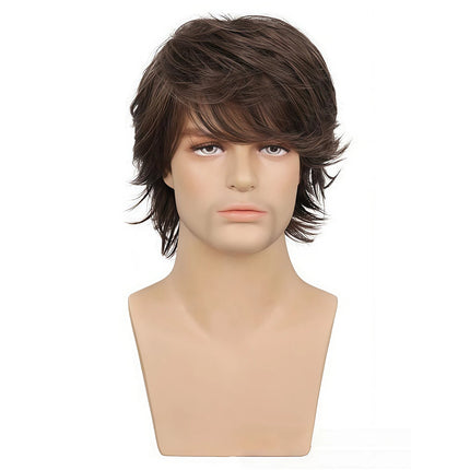 Anxin Brand Synthetic Fiber Wig: Deep Brown Natural Fluffy Layered Short Curly Hairstyle, Realistic Hair Texture, Soft and Smooth Feel, Fits the Head Shape; Made from High-Quality Synthetic Fiber Material, Comfortable to Wear