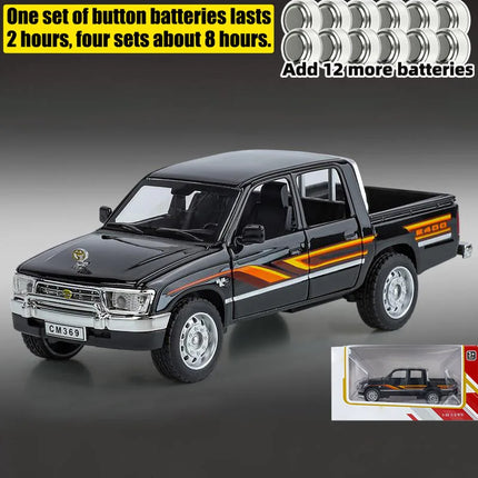 1:32 Toyota Hilux Off Road Pickup Truck Alloy Diecast Metal Model Hight Simulation Sound Light Toy Desktop Ornaments Boys Gifts