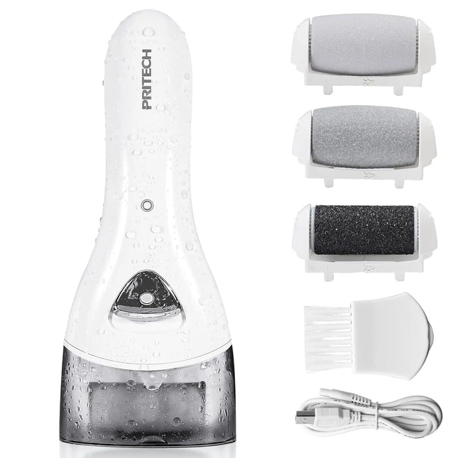 PRITECH Electric Foot Callus Remover Rechargeable Portable - Professional Foot Scrubber Pedicure Kit for Dead/Dry/Cracked Skin