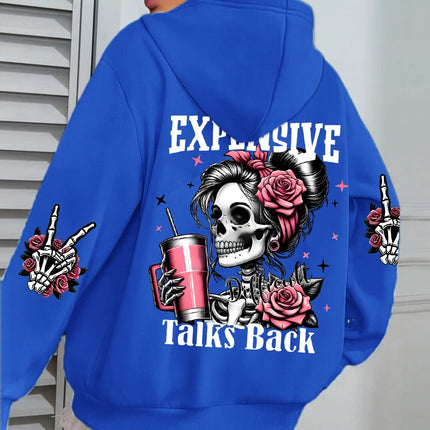 Expensive Talks Back Funny Printing Womens Hoodie Loose Multicolor Pullovers Fleece Autumn Sportswear Casual Pocket Hoody