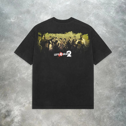 Summer Oversized Left 4 Dead 2 T-Shirt Men Valve Zombie Game Graphic Short Sleeve Streetwear Casual Loose Fit Gaming Tee