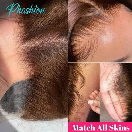 Phashion 26 28 Inch Chotolate Brown Body 4x4 5x5 Lace Closure #4 Straight 13x4 Lace Frontal Human Hair Transparent 100 Remy Hair