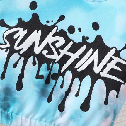 2-piece set of fashionable casual letter printed tie dye hooded long sleeved top and pants for baby boys, autumn and winter