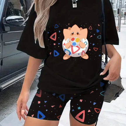 2026 Summer New Pokemon Cotton T Shirt Pikachu Front Print Yellow Red Cheeks Design Loose Fit Women Casual