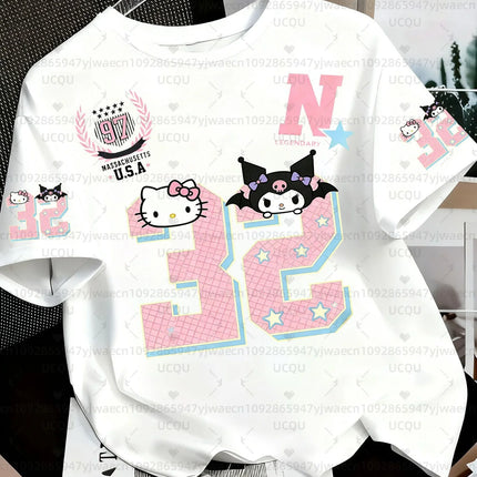 Summer Women's Girl's Casual Hello Kitty Kuromi My Melody Print Kid Cute T-Shirt Round Neck Tee Outdoor Sport Men's T-shirt