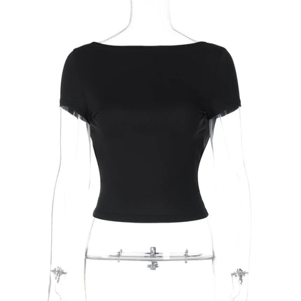 Women's O Neck Short Sleeve Backless Ruched Crop Top Y2K Streetwear Summer Spring Casual T-Shirt Dropshipping