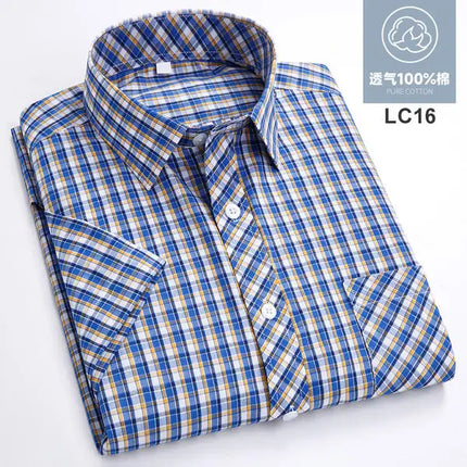 2026 Summer Cotton Plaid Short Sleeve Shirts For Men Plus Size Regular Fit Classic Young  England  Style Shirts Man's Clothing