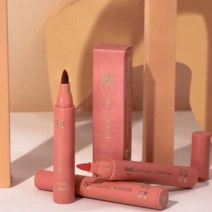 Lip Tint Pen, 6 Colors Available, Matte Water Lipstick, Non-Stick Cup, Long-Lasting, Smooth Lip Liner and Lip Stain Combo