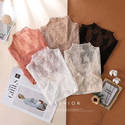 Trendy Sexy Women Mesh T-Shirts Transparent Lace Blouse Long Sleeve See Through Tops for Women O Neck Sheer Tees Body Crop Top