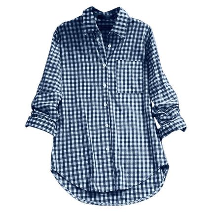 Comfortable Casual Plaid Women's Woven Shirt Loose Fit Long Sleeve Polyester Fabric Korean Style Autumn Collection 2025