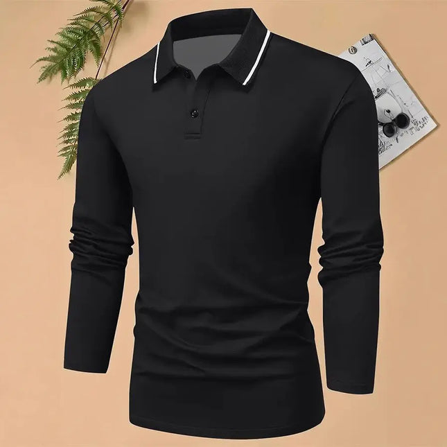 Spring Polo Shirt Men's Loose Long Sleeved T-shirt Men's Spring and Autumn Style Business Casual Lapel Top