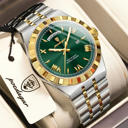 POEDAGAR Business Man Watch Week Date Waterproof Luminous Original Watches For Men Stainless Steel Men's Quartz Wristwatch Reloj