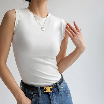 Women's Cotton Round Neck Colorful Basic Sleeveless Undershirt Tops Tees with Coverage for Side Cleavage