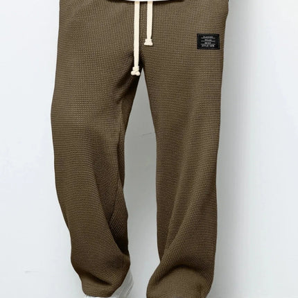 Men's Waffle Knit Wide Leg Sweatpants Autumn Casual Loose Fit Drawstring Trousers Youth Streetwear Hip Hop Joggers Pants