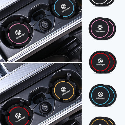 2Pcs Car Silicone Anti-Slip Water Cup Drink Mat Bottle Cup Coaster Mat For VW GTI Polo Golf Passat Scirocco Tiguan Jetta T-ROC