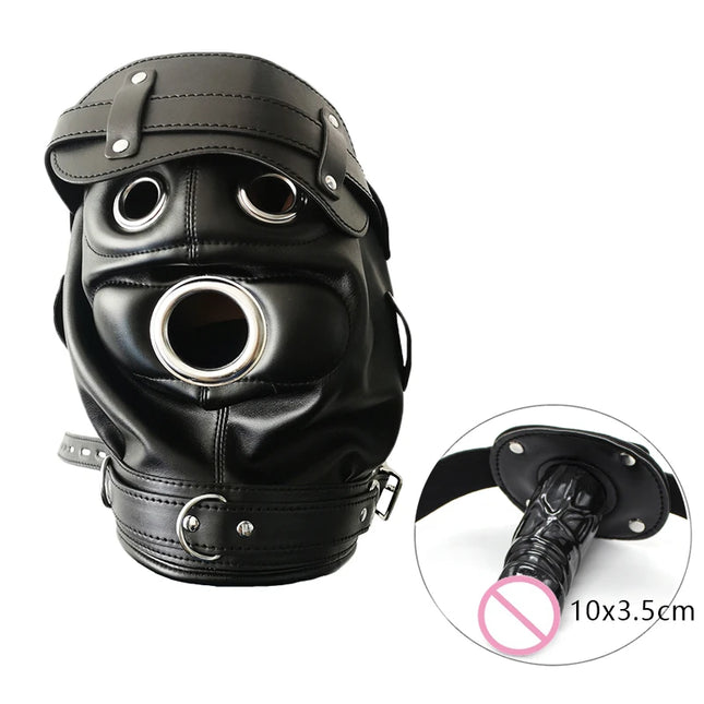 Thierry Bondage Slave Sensory Deprivation Hood with Penis Gag Blindfolds, Fetish Sex Toys for Adult Couples SM Game Roleplays