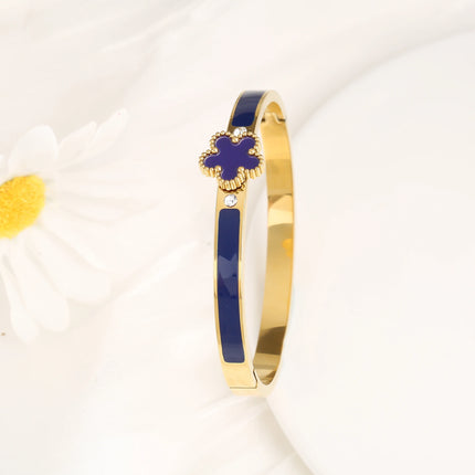 6 Colors Classic Luxury Stainless Steel Five Leaf Flower Open Bangle Simple for Woman Girl Party Trend Enamel Jewelry  Clover