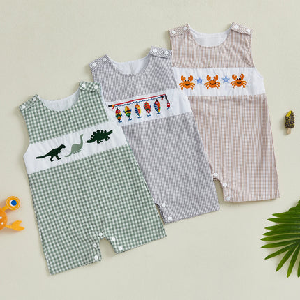 New Baby Boy Romper Cute Embroidered Sleeveless Buttons Short Jumpsuits 2026 Summer Toddler Overalls 0-18M