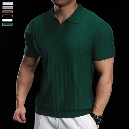 Business Casual Summer New Style Short Sleeve Polo Shirt Men's Knitted Slim Fit Collared Top Trendy Ins Style AE Stock