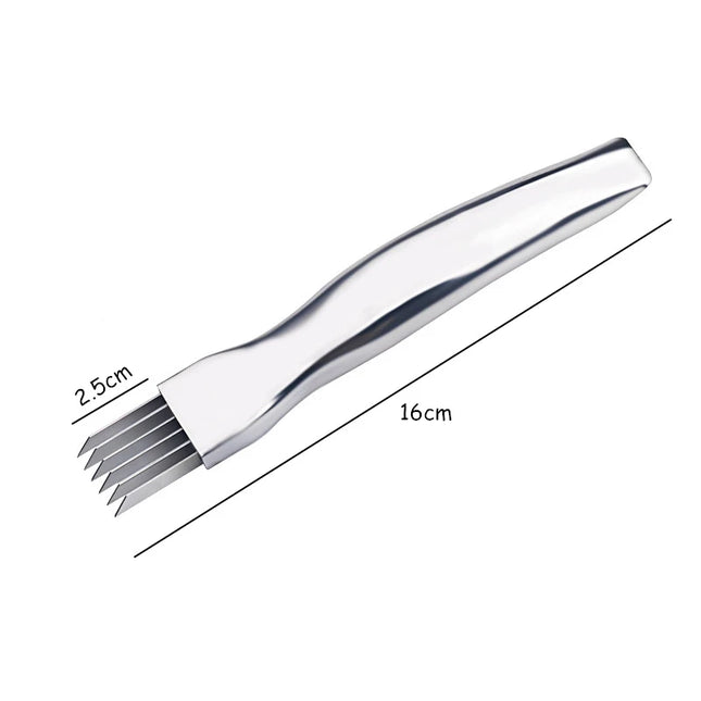 LMETJMA Stainless Steel Onion Slicer Cutter Scallion Cutter Knife Multi Vegetable Fruit Chopper Shredder Kitchen Gadget KC0148