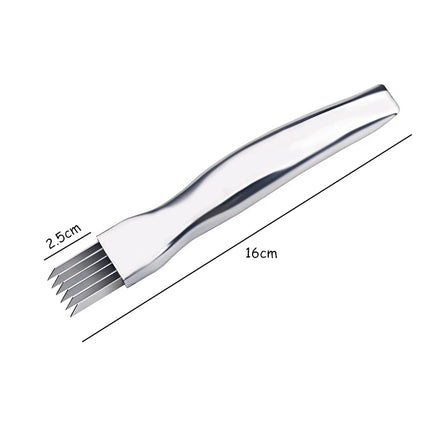LMETJMA Stainless Steel Onion Slicer Cutter Scallion Cutter Knife Multi Vegetable Fruit Chopper Shredder Kitchen Gadget KC0148