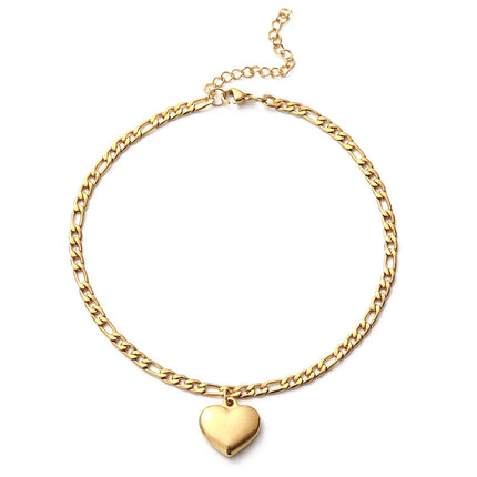 Women's Ankle Leg Bracelet Beach Jewelry Ladies Gold Color Stainless Steel Figaro Chain With Heart Pendant Anklets for Women