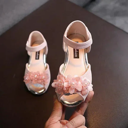 Summer New Style Children's Sandals Girls Fashion Rhinestone Flower Princess Shoes Little Girls Soft Soled Dance Shoes Girls