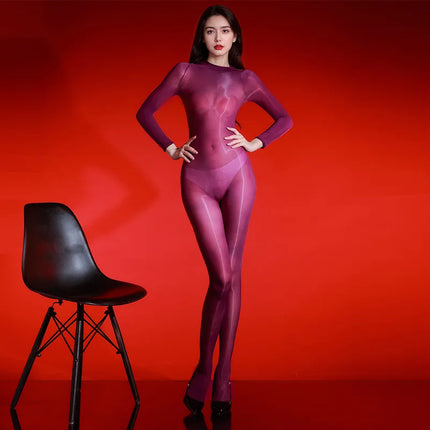 Sexy 5D Bodystocking Women's Oil Shiny Glossy Sheer Bodysuit Ultrathin Seamless Jumpsuit Lady Erotic Tights Clubwear Unitard