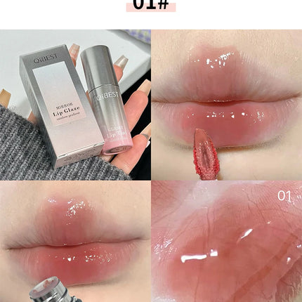 QIBEST Watery Mirror Lip Gloss Long-lasting Moisturizing Easy Wearing Water Glass Lip Glaze Hydrating Sexy Red Lip Tint Makeup