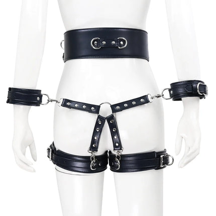 Professional BDSM Red Leather Harness Set Collar Handcuffs Restraint Kit for Women Slave Role Play Fetish Gear Adult Game Toy