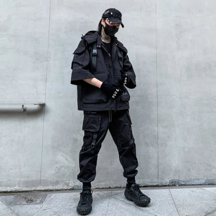 2026 Autumn Winter Hip Hop Techwear Cargo Jacket Men's Harajuku Casual Hooded Jackets Tactical Hooded Coats Streetwear