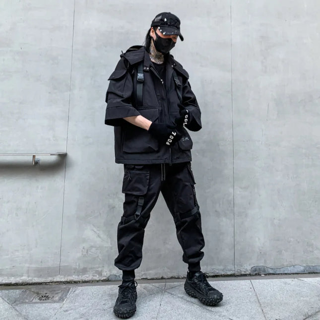 2026 Autumn Winter Hip Hop Techwear Cargo Jacket Men's Harajuku Casual Hooded Jackets Tactical Hooded Coats Streetwear