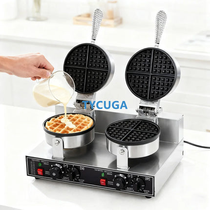 185mm Nonstick Plate Double Head Electric Waffle Maker Cake Baking Machine Round Gofreras Kitchen Home Commercial Appliance Use