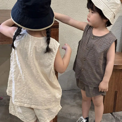 Summer Boys Clothes Set Children's Summer Set Boys' Pure Cotton Thin 2024 Girls' Korean Casual Baby Tank Top Shorts