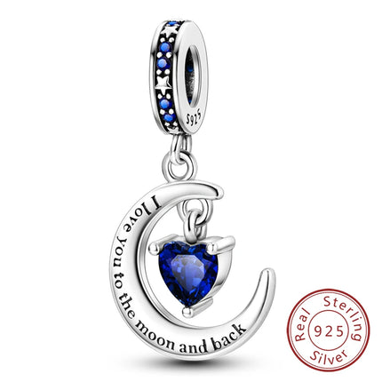 Original 925 Sterling Silver Charm Beads Love Heart Family Charms Pendant Fit Bracelet Charm Women DIY Jewelry Gift