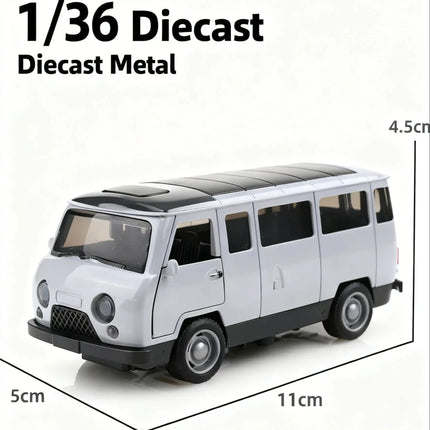 (Bagged) 1/36 Scale Replica UAZ-452 Three-Door Vintage Pullback Van, Die-Cast Metal, Boy's Toy, Self-Developed Simulation.